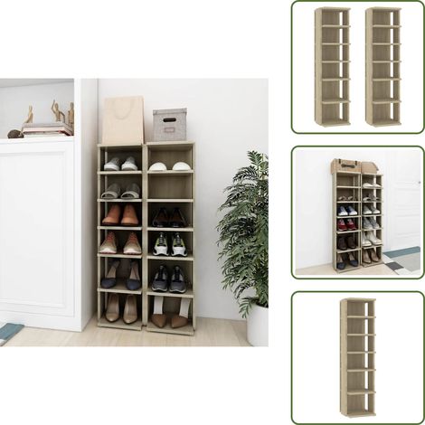 Estantes para zapatos - vidaXL Muebles zapateros 2 uds color roble Sonoma 27,5x27x102 cm - Muebles para esquina