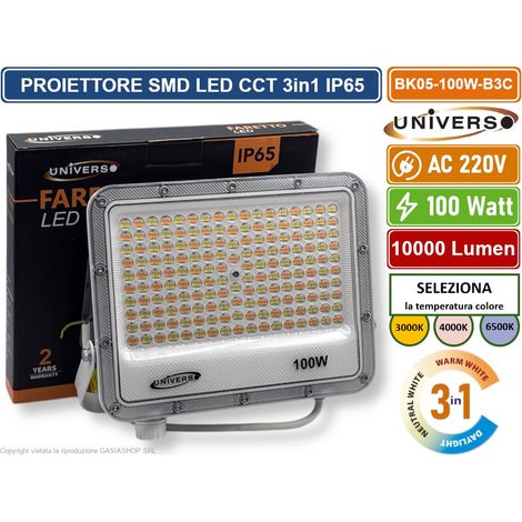 UNIVERSO BK05-100W-B3C FARO PROIETTORE SMD LED FLOODLIGHT 100W SLIM IP65 COLORE BIANCO CCT 3in1 COLORE LUCE SELEZIONABILE (1/5)