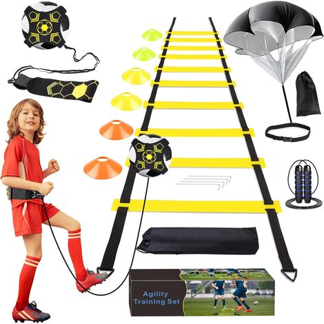 Kit D'entraînement à l'agilité pour Le Football Comprenant Un Appareil D'entraînement au tir, Un Échelle D'agilité, Un Parachute de Résistance, 6 Cônes et Une Corde à Sauter