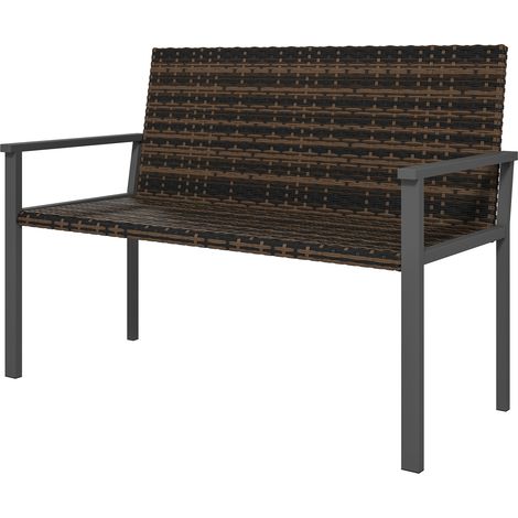 2 Seater Rattan Garden Bench, Outdoor Bench  Quick-Drying Cotton Padding, Wicker Garden Loveseat  Armrests, Steel Frame for Patio, Park, Mixed Brown (1/5)