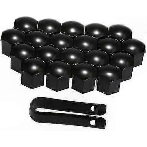 20-Cachets d'écrous noirs, 21mm protège-vis de roue universels, finition chromée, lot de 20 (1/5)