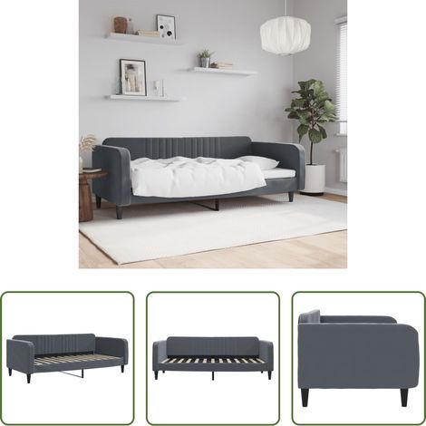 vidaXL Canapé - Lit de repos sans matelas gris foncé 90x200 cm velours (1/5)