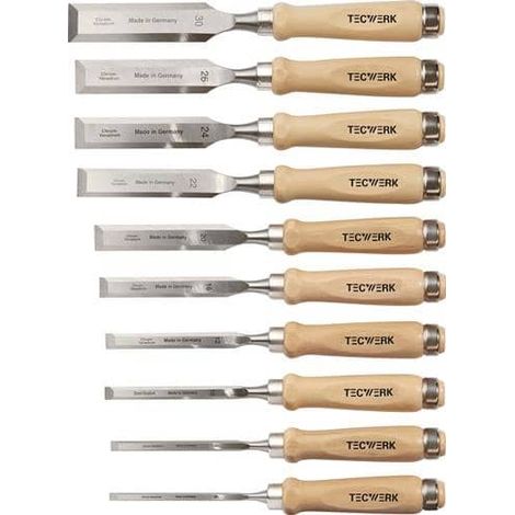 TECWERK Stechbeitelsatz 6,8,10,12,16,20,22,24,26,30mm Weißbuchenh.Ulmer Form Krt. TW (1/2)