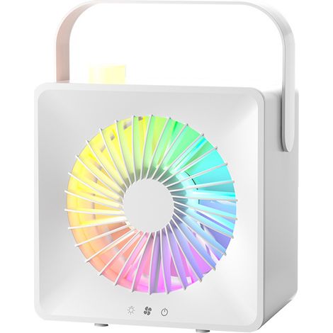 Tragbarer Tischventilator mit integrierter Vernebelung und Befeuchtung – Leise, USB-aufladbar, ideal für Studenten und Arbeitsbereiche – Modell A mit LED-Stimmungslicht-lsw