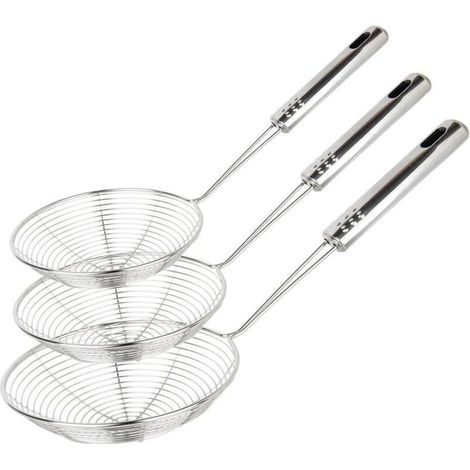 Araignée passoire écumoire, lot de 3 passoire asiatique louche fil en acier inoxydable écumoire cuillère avec poignée pour cuisine frire les aliments, pâtes, spaghetti, nouilles (1/5)