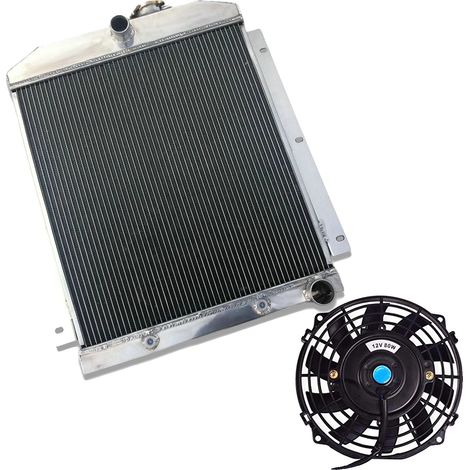 Radiador de aluminio, tamaño del núcleo 20.5" x 19.5" x 2", diámetro de salida superior 1.5", diámetro de salida inferior 1.75", 3 filas, compatible con camionetas pickup Chevy C/K Serie 3000 1947-195 (1/5)