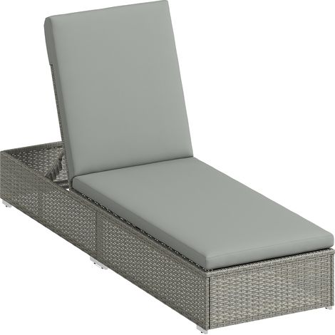 Outsunny Patio Rattan Chaise Lounge Garden Pool Wicker Sun Lounger Adjustable