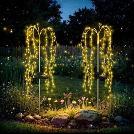 Luci solari da giardino, 2 pezzi, lampade solari a LED effetto lucciola, montaggio a terra, impermeabili (IP44), lampade effetto fuoco, illuminazione da giardino effetto dente di leone, per uso estern (1/5)