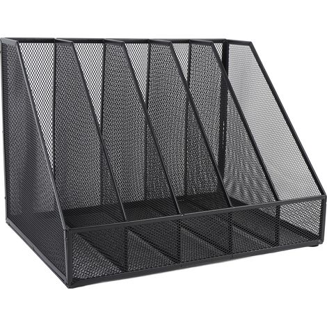 Organisateur fichiers bureau 5 sections vertical – Rack rangement renforcé métal maille bureau école maison noir (1/5)