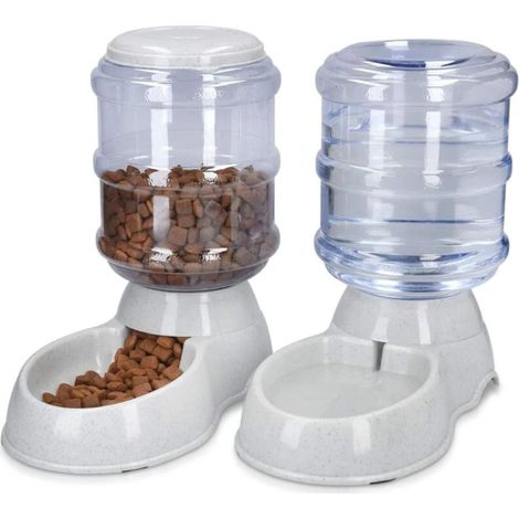Distributeur Croquettes et Fontaine Eau - 2 en 1 Automatique pour Chat Chien Lapin - Capacité 3,8 L par Réservoir - Lot de 2 (1/5)
