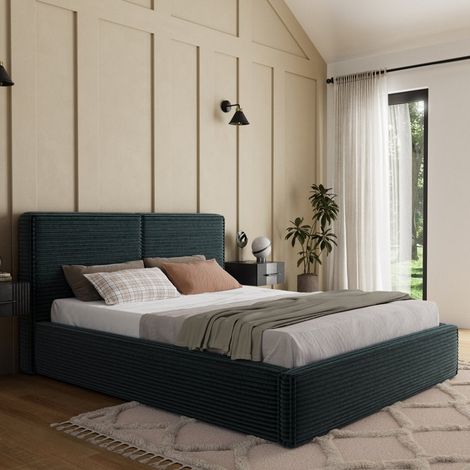 Cama con cajón 160x200 somier incluido Nox Terciopelo acanalado Verde oscuro (1/5)