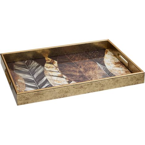 Vassoio rettangolare elya 43x30x4 cm foglie marroni - Atmosphera créateur d'intérieur