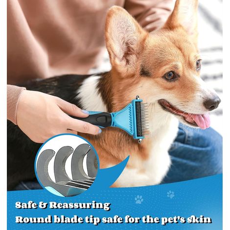 Brosse Chien Brosse Chat, Peigne Déméloir Chien Professionnel et Brosse Chien Poil Long, Râteau de Toilettage pour Chien et Chat Réduit Efficacement la Perte de Cheveux Jusqu'à 90%,Brosse-Bleu (1/5)