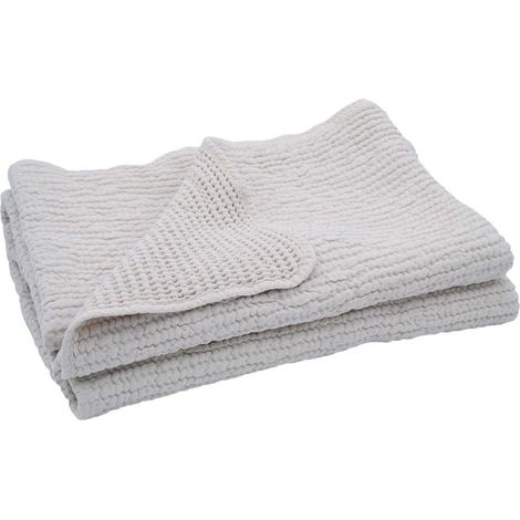 Plaid réversible en coton nid d'abeille Gris Perle 125x180 cm