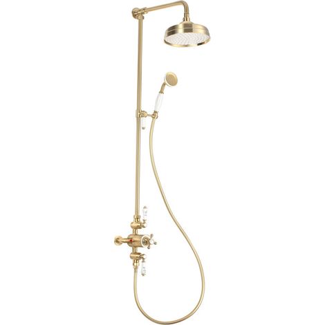 Signature Traditional Exposed Mixer Shower with Shower Kit and Fixed Head - Brushed Brass (1/2)