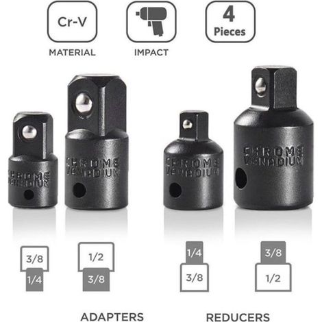 Adaptateur À Cliquet - Jeu D'Augmentateurs Et Réducteurs Pour Douilles - Compatible 1/2 Pouces 1/4 Pouces 3/8 Pouces - 4 Pièces (1/4)