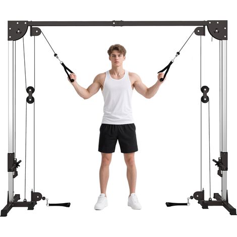 Rack de musculation Crossover, système de poulies à câble, pour 1 ou 2 personnes, acier, plastique, noir