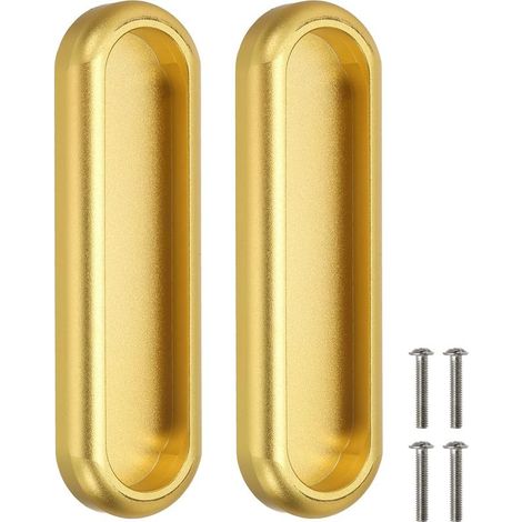 Lot de 2 (Doré) poignées de porte coulissante auto-adhésives en alliage d'aluminium avec vis pour portes en verre, fenêtres, tiroirs, commodes, armoires (1/5)