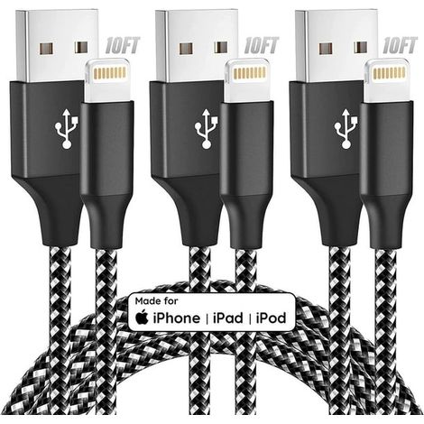 Chargeur iPhone [Apple MFi Certifié] 3Pack 10FT câble de foudre tressé Nylon Chargeur iPhone cordon compatible 13 12,8,7,6, 11 (1/5)