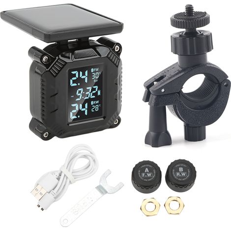 Moniteur de Pression et Température de Pneu Moto sans Fil - Écran LCD Étanche IP67, Alimentation Solaire (1/5)