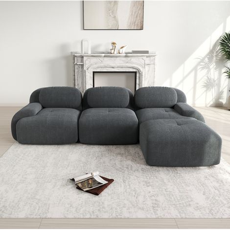 Divano angolare modulare senza montaggio 298 x 178 x 70 cm in tessuto corduroy grigio HAVRYA (1/5)