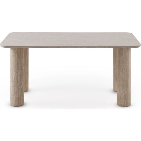 Table de salle à manger rectangulaire 160x90 cm en MDF avec plateau en céramique effet travertin. (1/5)