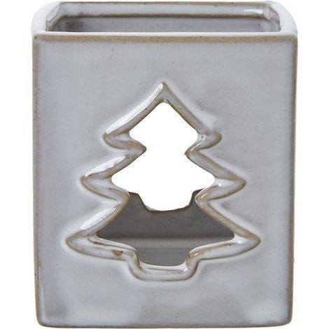 Tree Cut-Out Square Tealight Holder - Ceramic - L7 x W7 x H8 cm - White