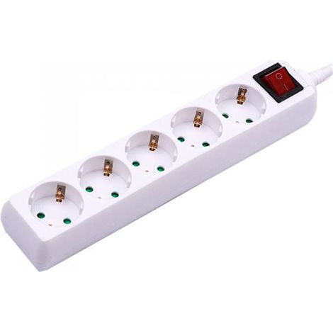 Regleta V-TAC con cable de 5 m, 5 tomas, 10 A, 2P + Schuko, interruptor iluminado, enchufe Schuko, color blanco