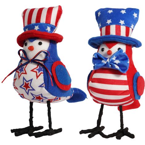(Set mit zwei) 2 Plüschvögel, Dekoration in Form amerikanischer Flaggenvögel (rot + blau) (1/2)