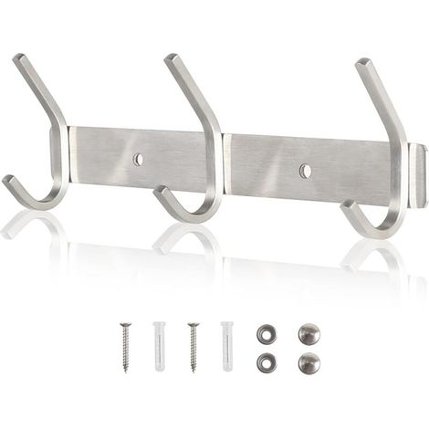 Wandgarderobe aus Edelstahl SUS304, ideal für Badezimmer- und Kücheneingangstüren (silber, 3 Haken) (1/4)