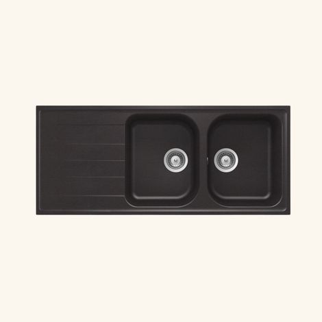 Schock – Évier granit noir 116x50 cm – 2 bacs réversibles – Évier à encastrer avec vidage manuel – Meuble sous évier 80 cm minimum