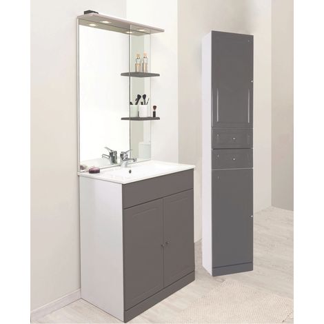 ONDEE - Mueble de baño de la colección TOLEDE - Entregado en kit - columna 35cm - Acabado PVC Gris brillante