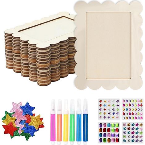 Lot de 10 cadres photo en bois à peindre avec accessoires, kit de bricolage (1/4)