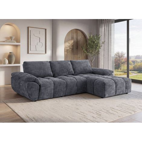Deco In Paris – Canapé d’angle relax électrique velours chiné gris – Assise généreuse et matelassée – Dossier haut pour maintien – Large accoudoirs