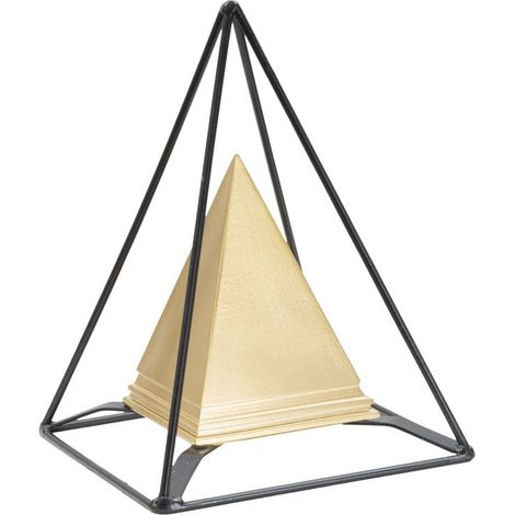 Scultura Piramide Gold in ferro dorato e vetro