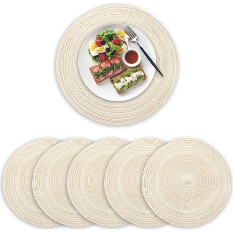 Ensemble de 6 sets de table ronds en coton tissé, résistants à la chaleur, antidérapants et lavables, pour table à manger, 11 cm (4,33 pouces). (1/5)