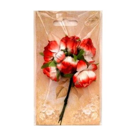 Fiori di stoffa rossi e bianchi, 3 cm, 6 pezzi
