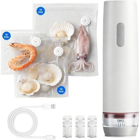 Machine Sous Vide Alimentaire Portable, Mise Sous Vide Alimentaire, Puissance d'Aspiration de 40 kPa avec 30 Sacs, Solide Réutilisables Ustensile de Cuisine Compact (1/5)
