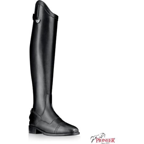 40, Schwarz: Reitstiefel aus Leder mit Reißverschluss hinten und Verzierung auf Schuh und Polsterung (1/4)