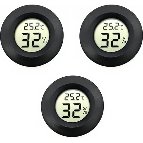 Lot de 3 Thermomètre Hygromètre Numérique Rond, Écran LCD, Pour Reptile Maison Voiture (1/5)