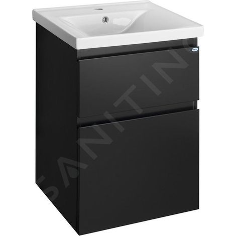 Aqualine Altair - Meuble sous lavabo 52x73x45 cm, noir mat AI655 (1/4)
