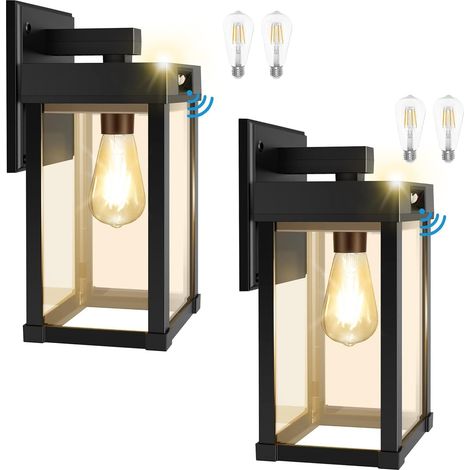 Lot de 2 Lampadaire Murale, Panneau Solaire, Détecteur Mouvement, Ampoule E27, IP65 Étanche, Jardin Garage (1/5)