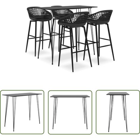The Living Store 5-tlg. Bar-Set Schwarz - Bar Set - Bartisch - Barhocker - Kücheninsel - Wohnzimmer Dekoration (1/5)