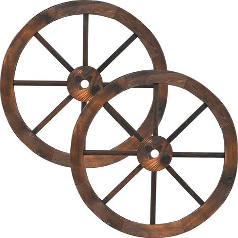 COSTWAY 24 Inch Carbonized Wood Decorative Wagon Wheels Set of 2 Vintage Western Style (1/5)