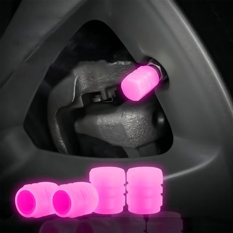 Fluoreszierende Reifenventilkappen mit Nachtlicht, Ventilkappen für Auto, Fahrrad, Motorrad, Rosa, 4er-Set (1/5)