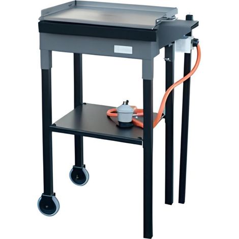Barbecue Planche à gaz avec Chariot en Acier inoxydable coloris noir - 59 x 41 x 90 cm
