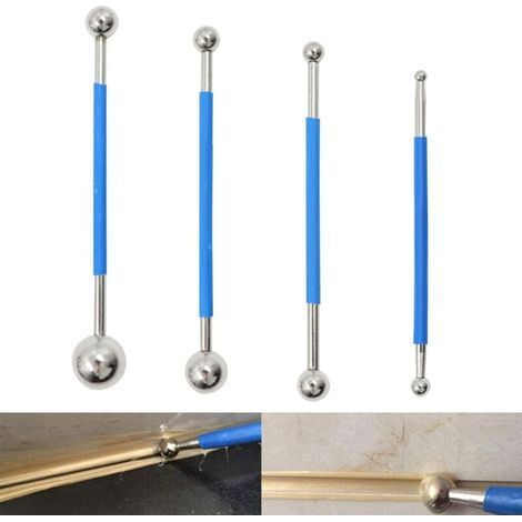 BUNTHAUS Outils Ensemble – Lisseur Joints Kit Boule En MéTal Outil D'étanchéIté Professionnel Pour Bordure Salle Bain, Cuisine, DéCoration Sculpture Argile, Bleu, 4 PièCes (1/5)