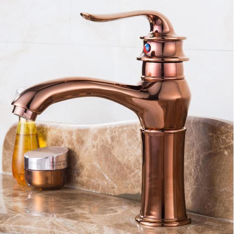 Mitigeur de lavabo, or rose, monocommande, eau chaude/froide (1/5)