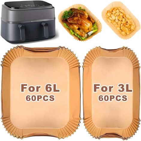 Backpapier für Airfryer - 120 Stück - 60 Stück (6 l) + 60 Stück (3 l) - Geeignet für Philips Airfryer Serie 3000 und Philips Dual Basket Airfryer 9 Liter NA35000, geeignet für Moulinex EZ901820 (1/5)