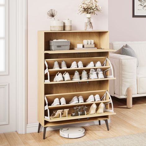 Meuble à Chaussure,Shoe Cabinet avec 3 Portes à Rabat,12 Paires de Chaussures, Range-Chaussures Gain de Place pour Entrée, Couloir, 80 x 24 x 114 cm